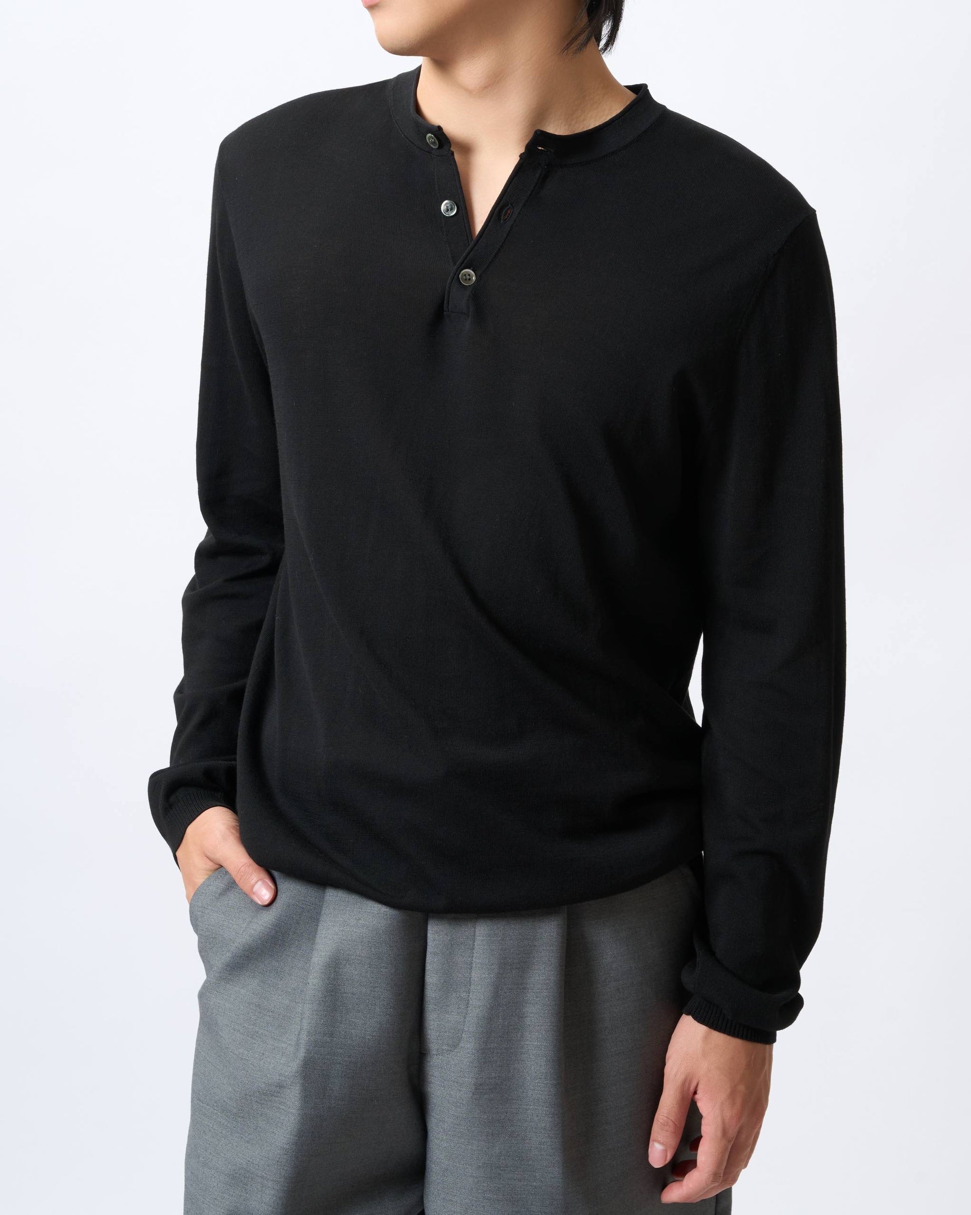 Fine-Knit Sheer Henley Sweater