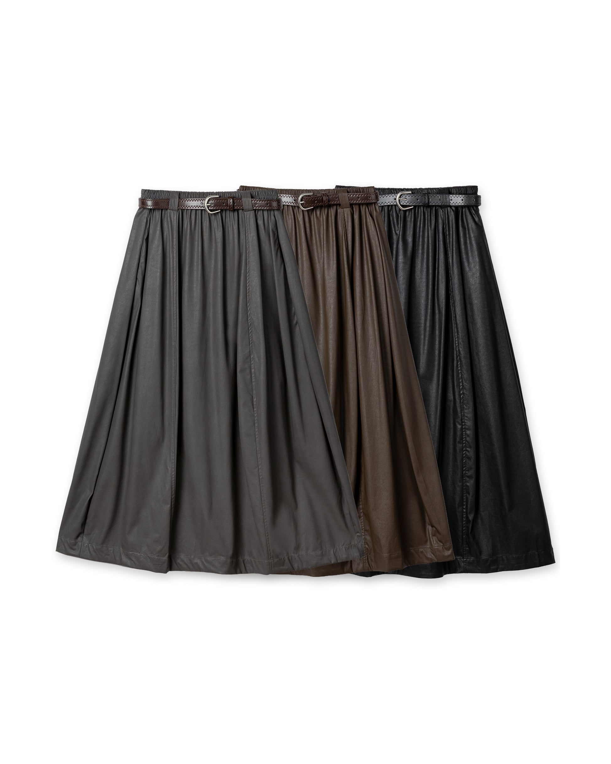 Elegantly Gathered Coated Maxi Skirt