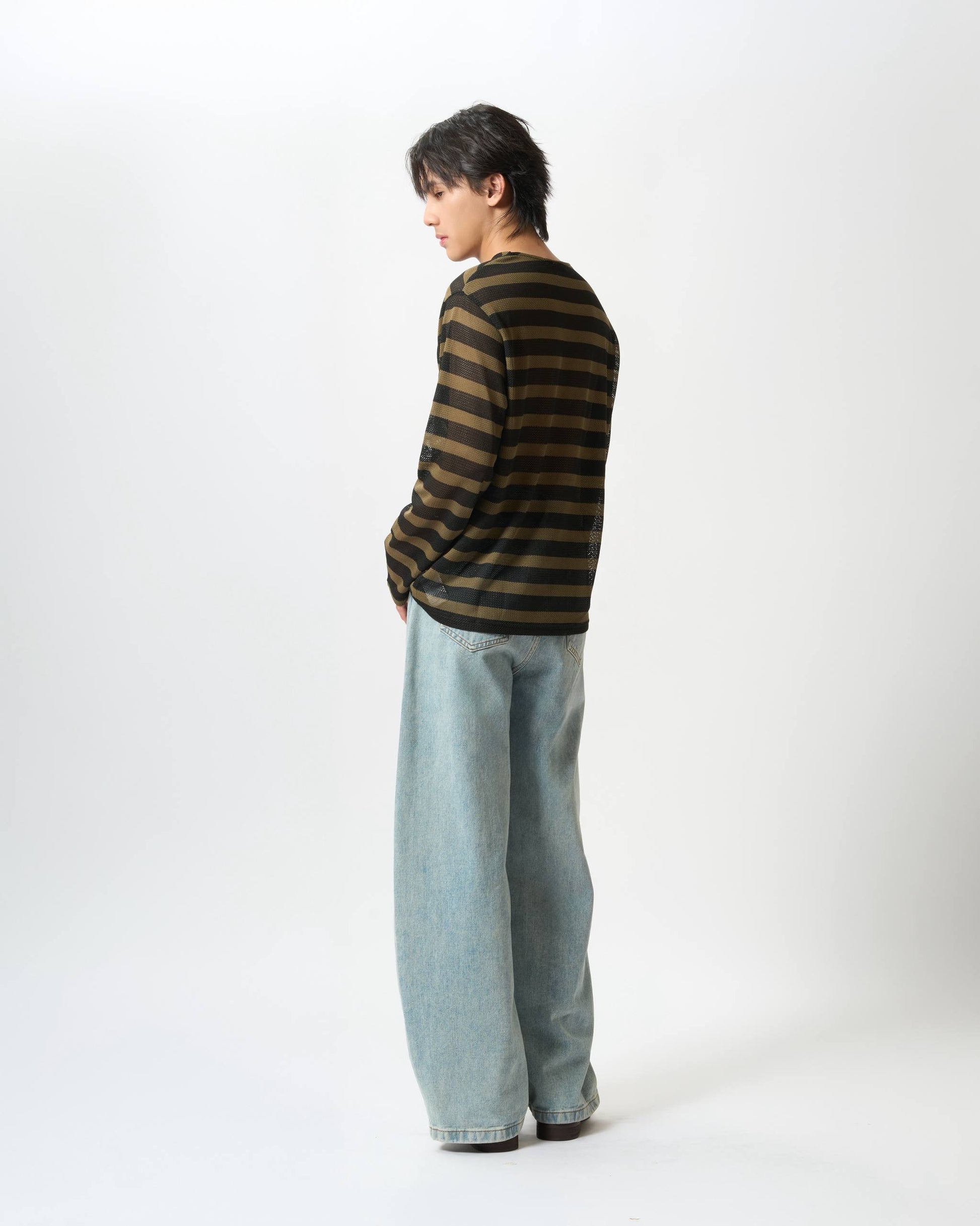 Technical Mesh Striped Top