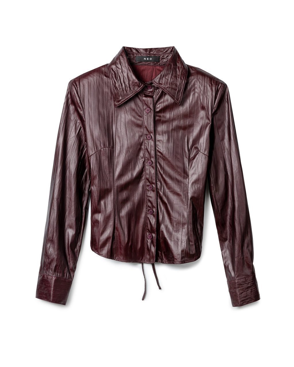Ruched Patent-Finish Leather Shirt