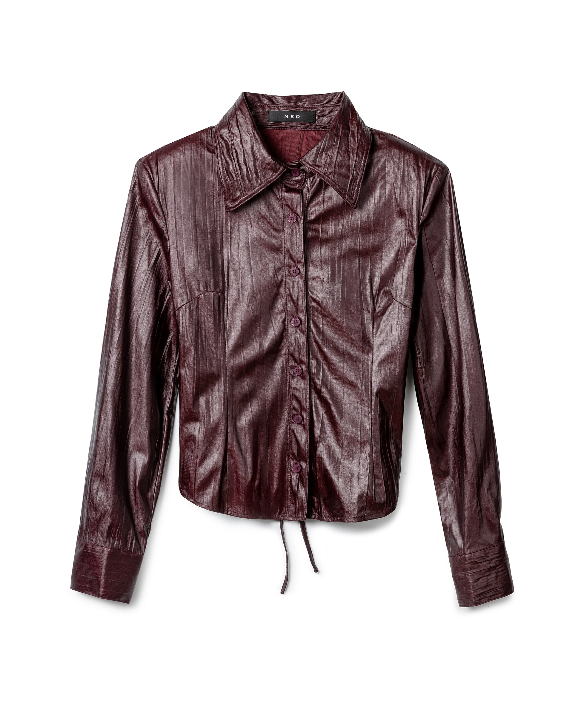 Ruched Patent-Finish Leather Shirt