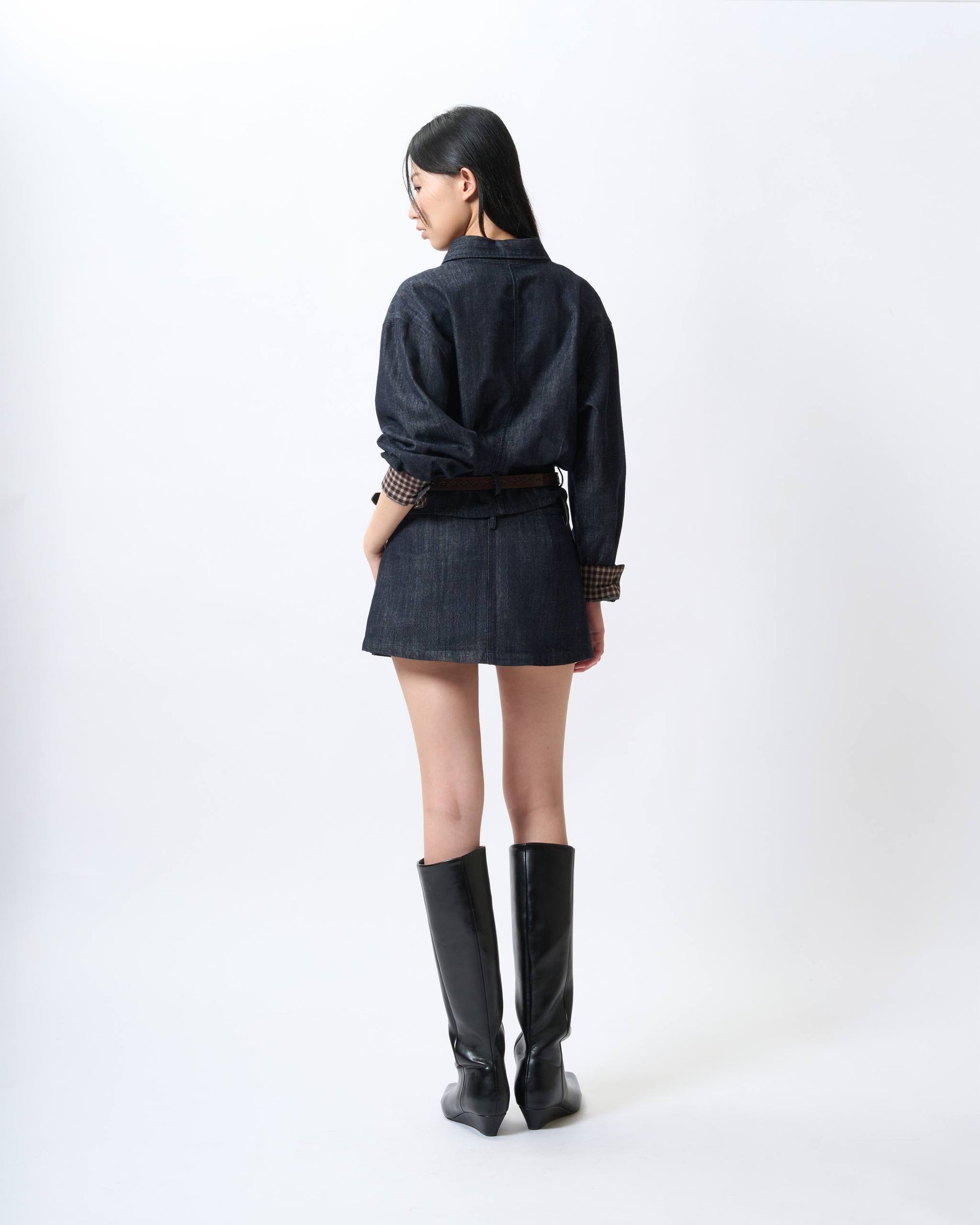 Minimalist Raw Denim Mini Skort
