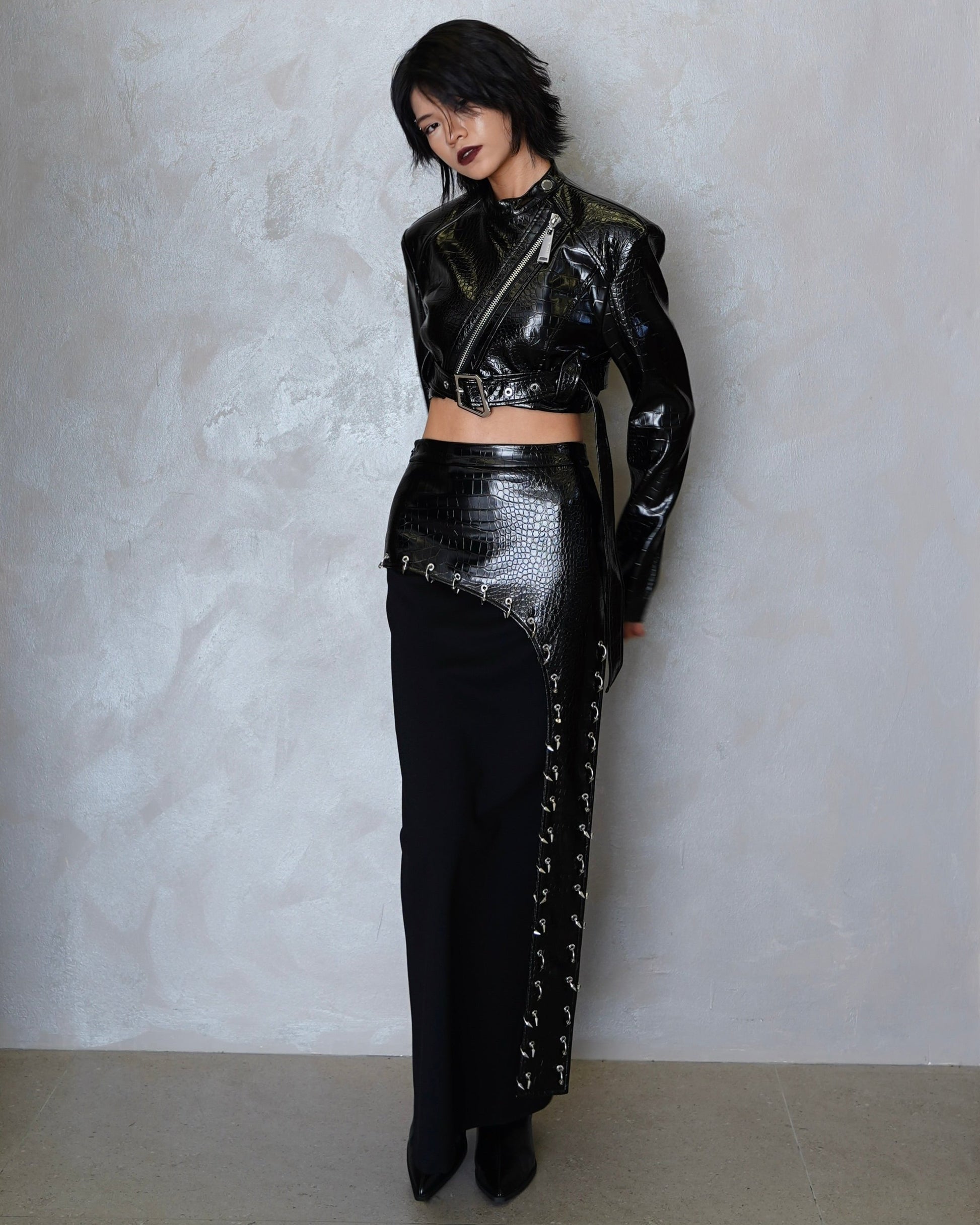 Faux Croc Belted Jacket