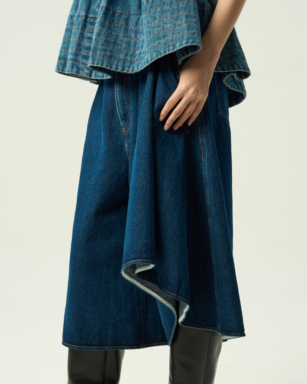 Asym Pleated Denim Culottes