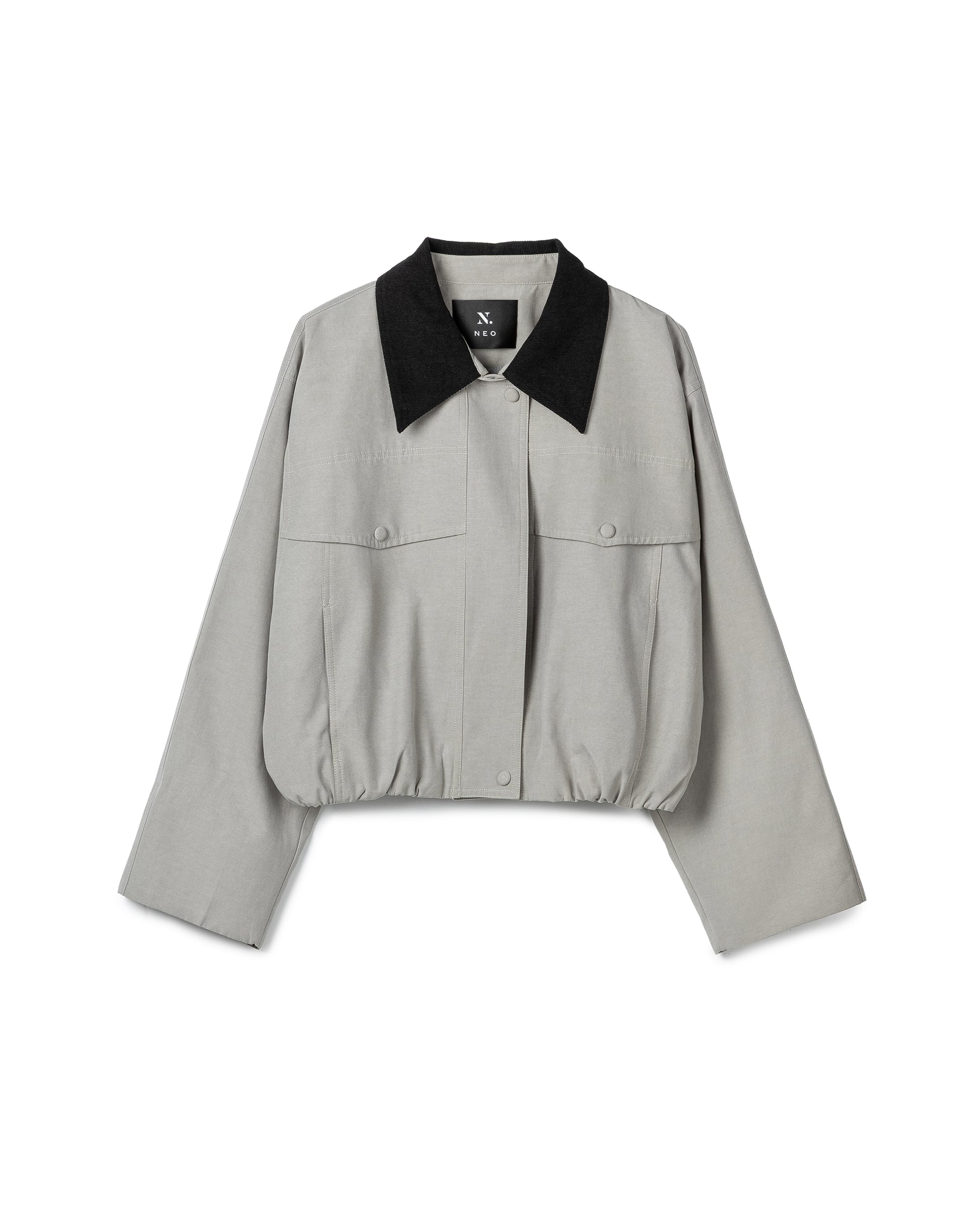 Contrast-Collar Cropped Blouson Jacket