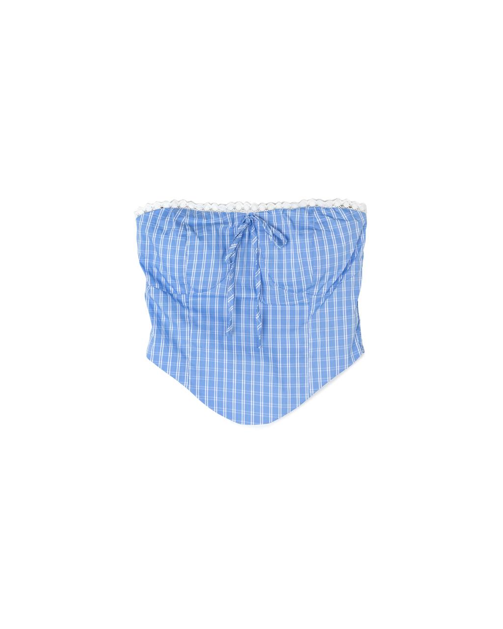 Checked Lace Trim Bustier Top