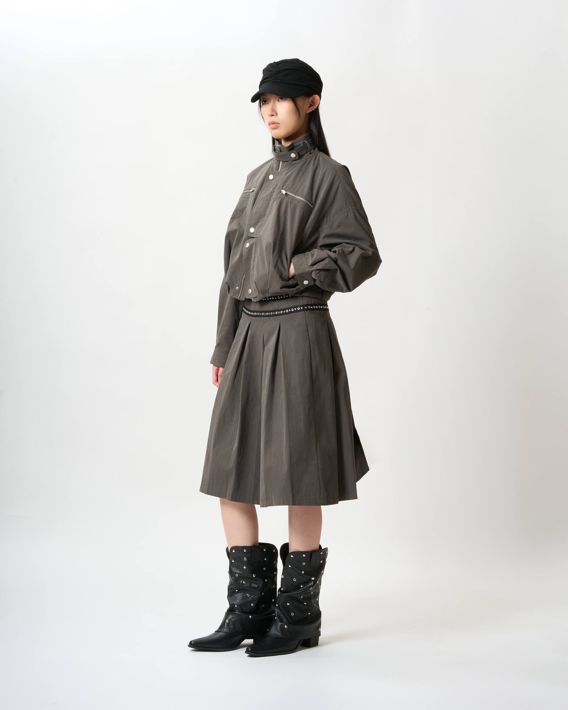 Eyelet-Trimmed Pleated Skirt