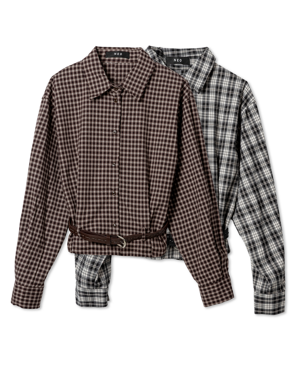 Tailored Plaid Belted Shirt