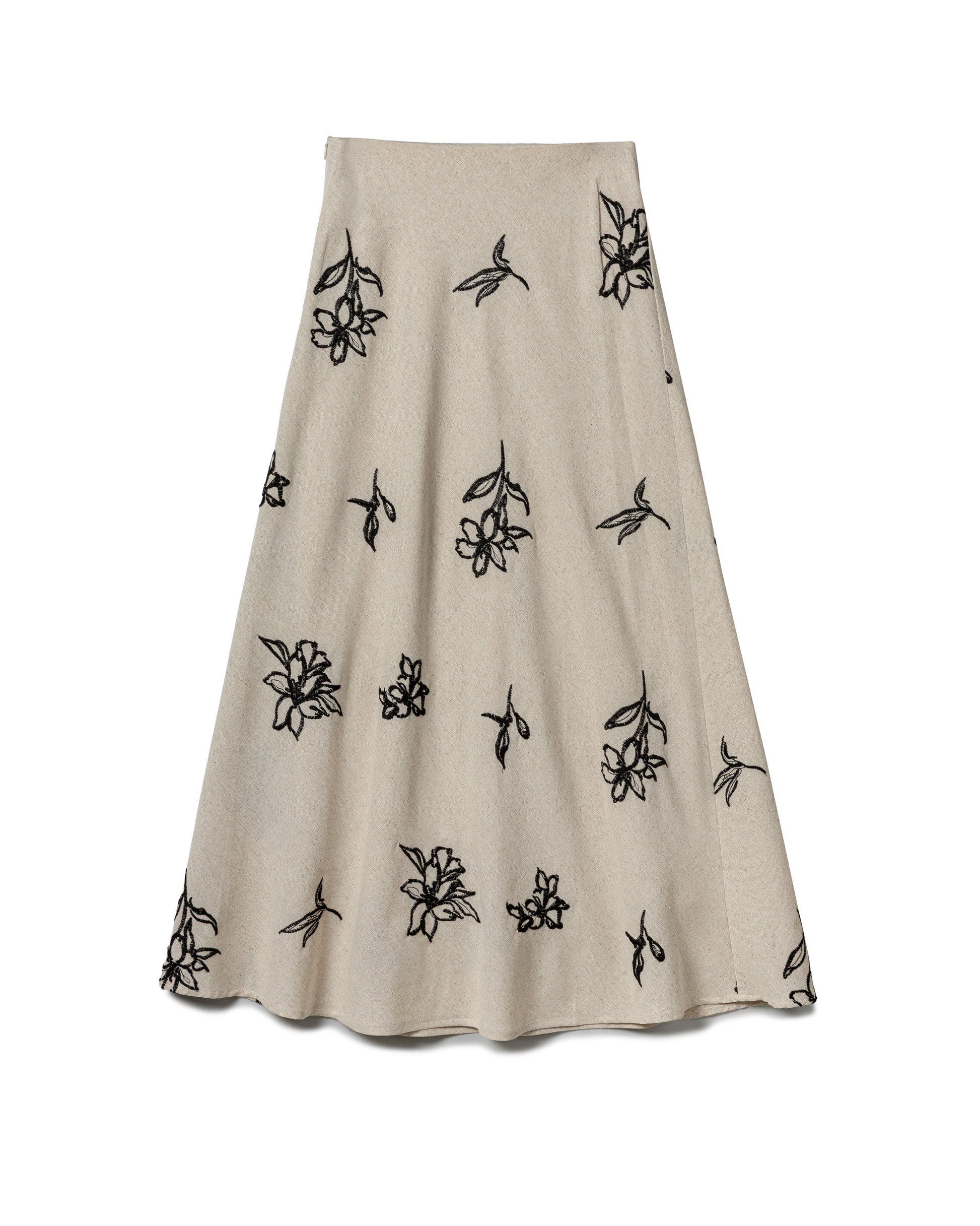 Embroidered Linen Midi Skirt