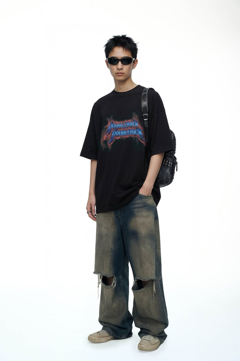 DOUBLE BACK Thunder Logo T-Shirt Oversized