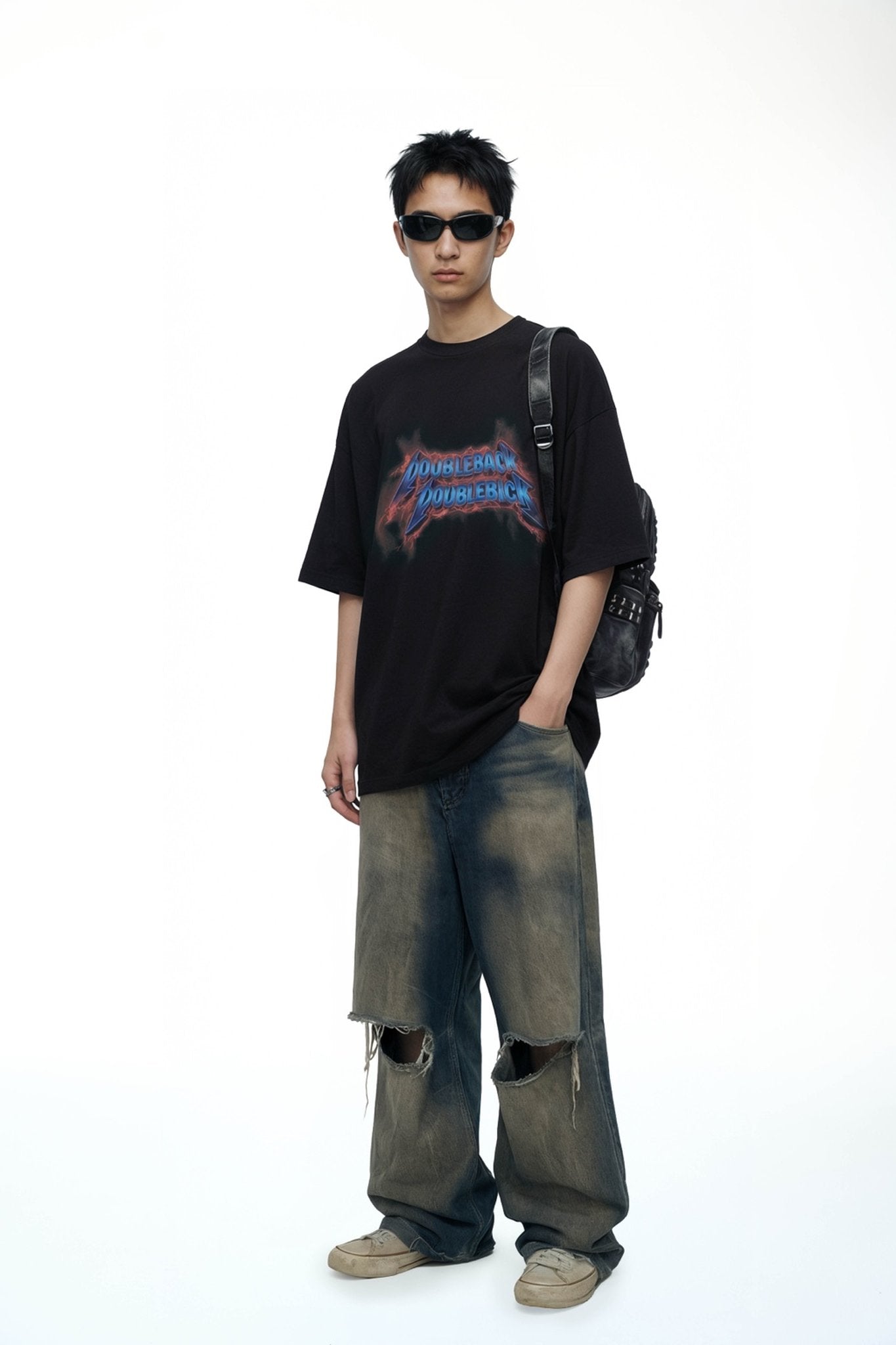 DOUBLE BACK Thunder Logo T-Shirt Oversized