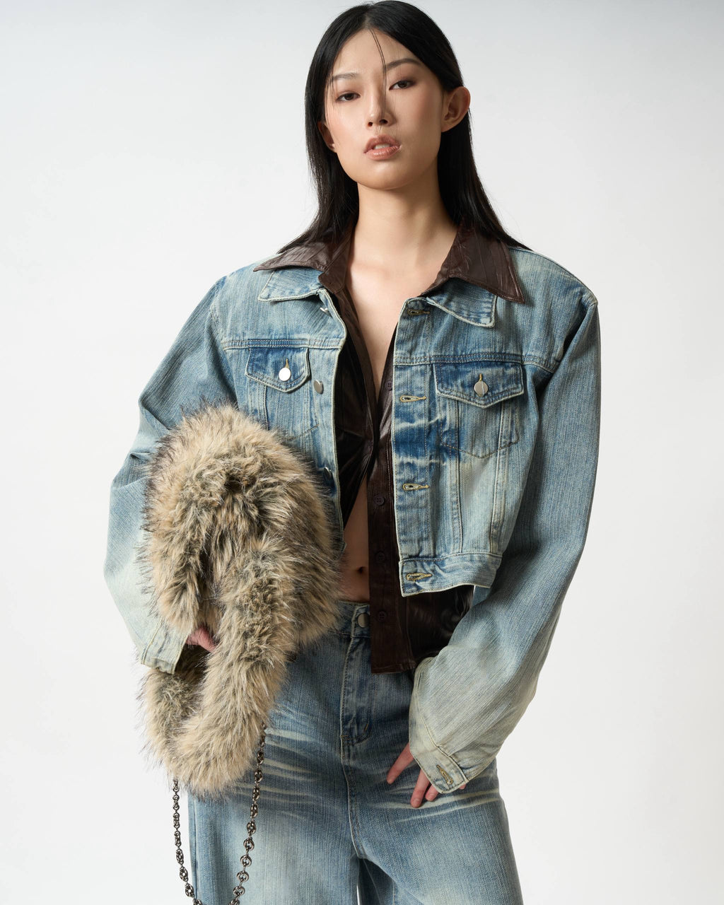 Washed Denim Suit Set