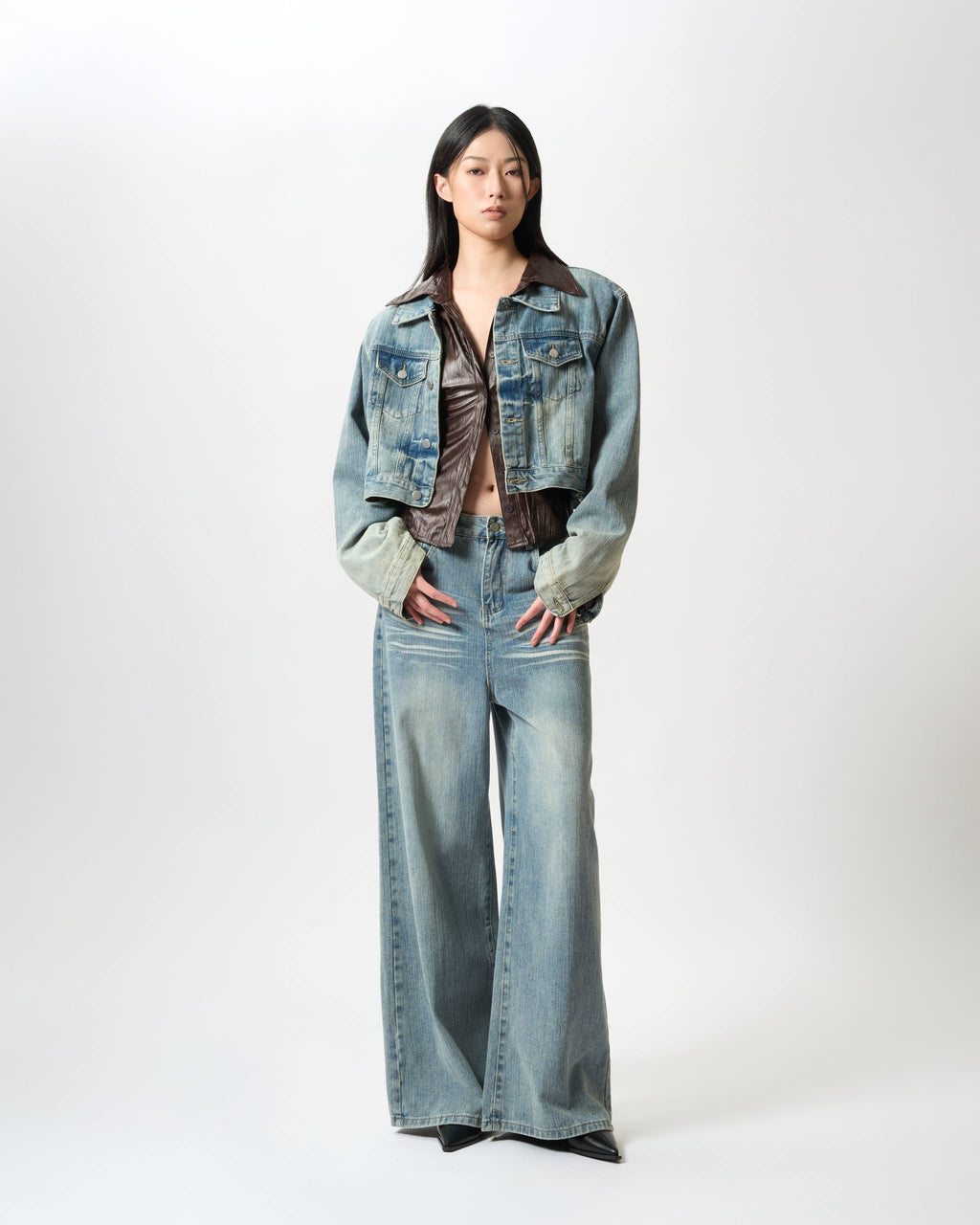 Washed Denim Suit Set