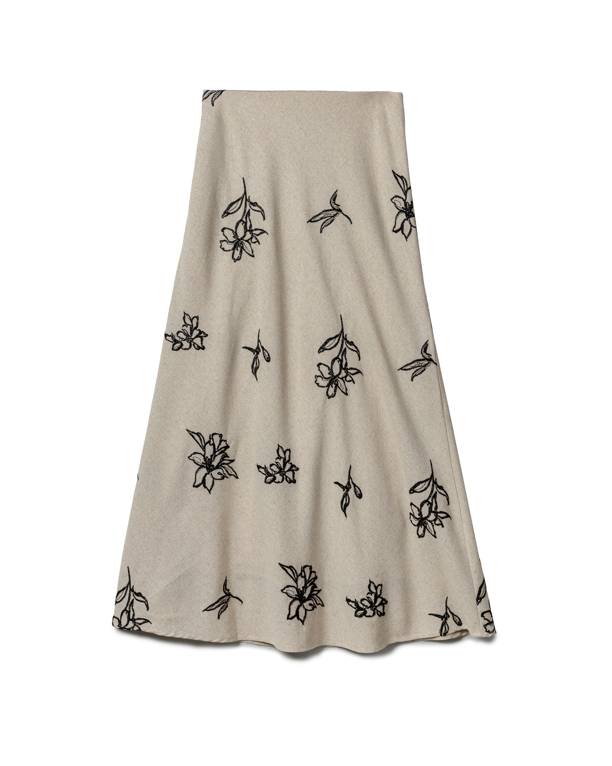 Embroidered Linen Midi Skirt