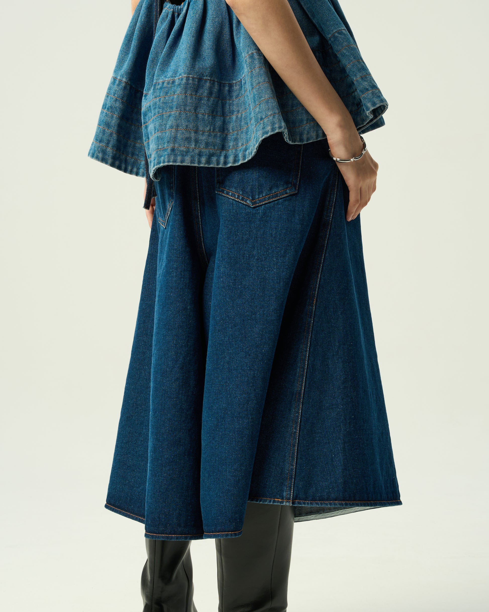 Asym Pleated Denim Culottes