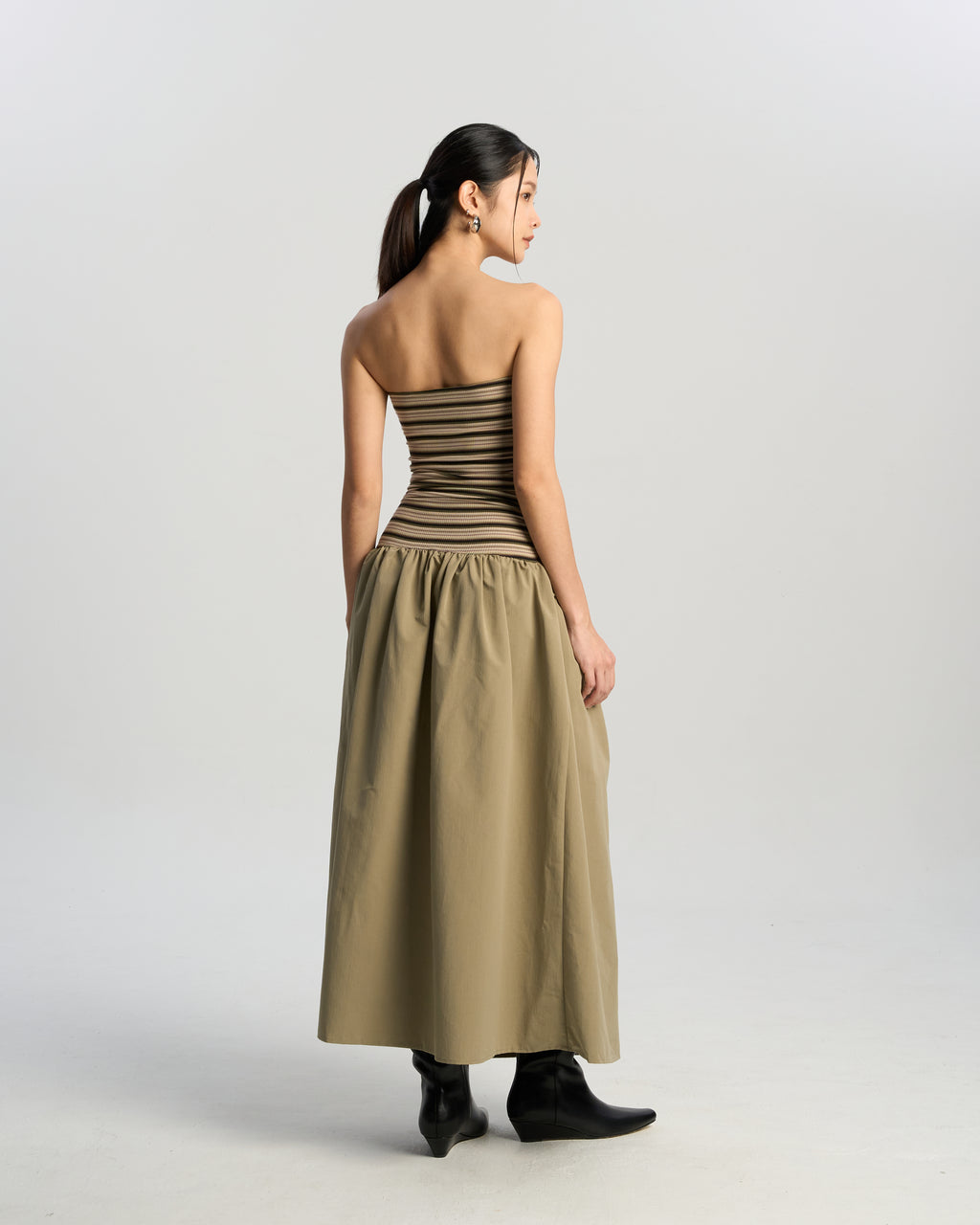 Ruched Strapless Midi Dress