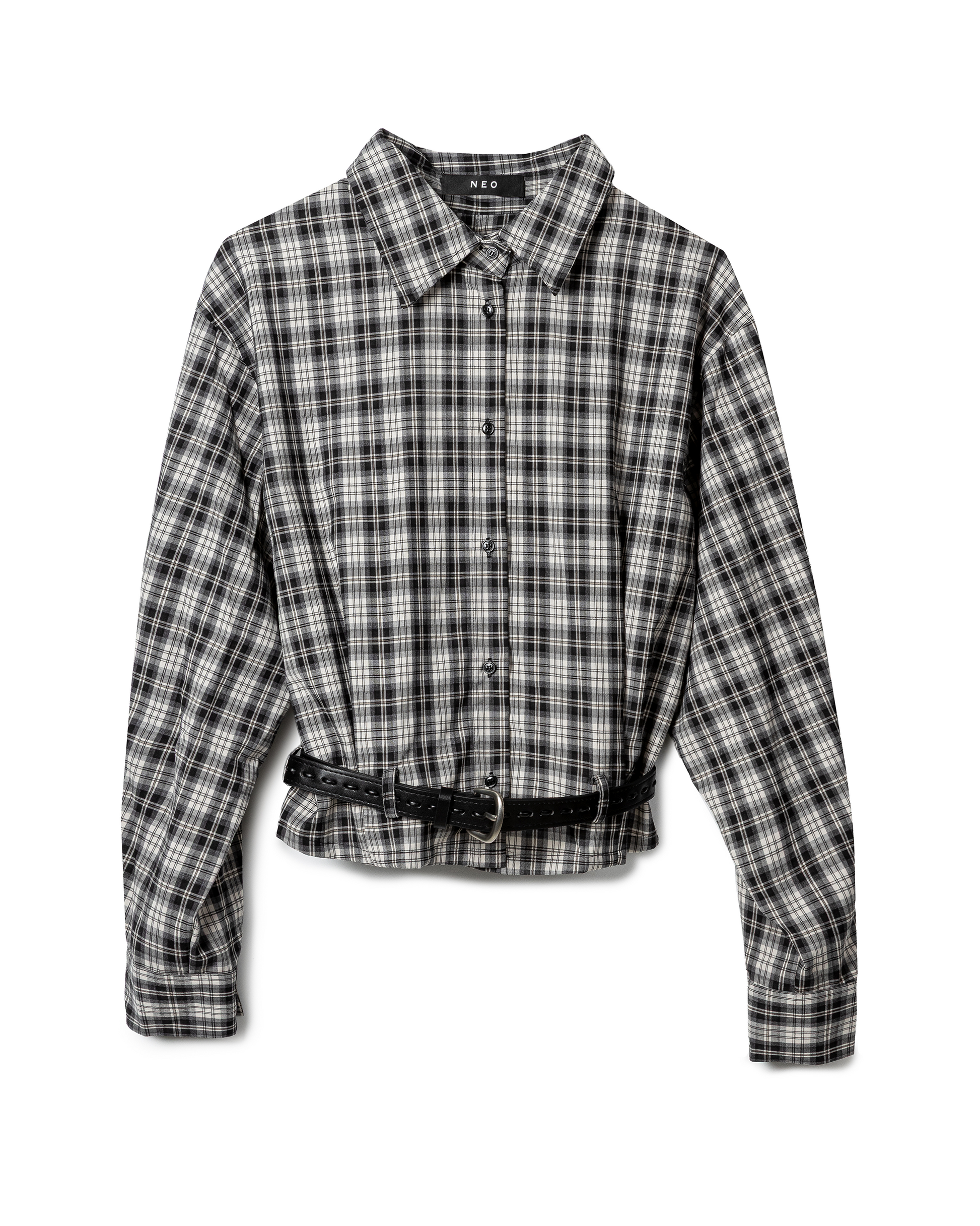 Tailored Plaid Belted Shirt