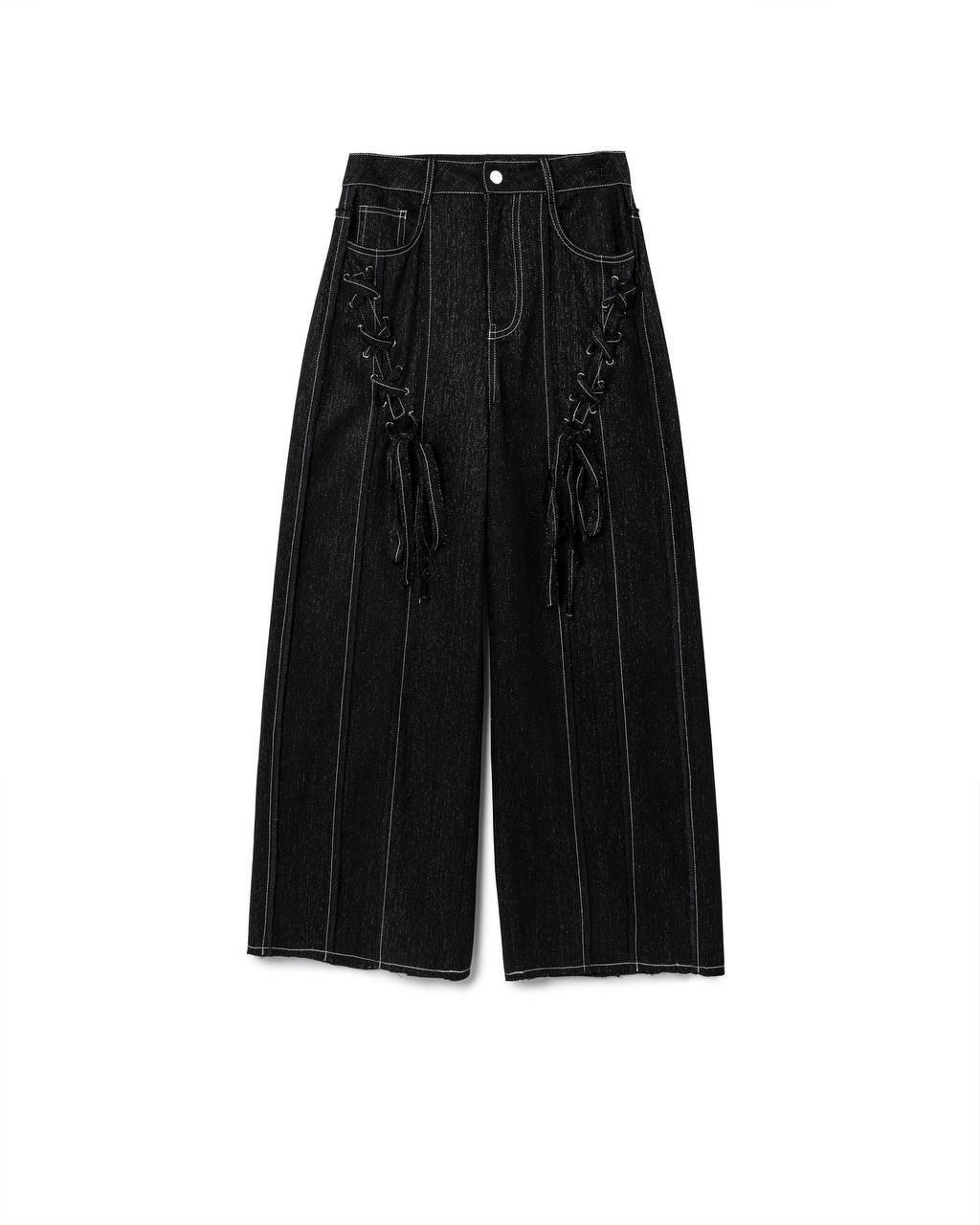 Lace-Up Wide Leg Denim Pants