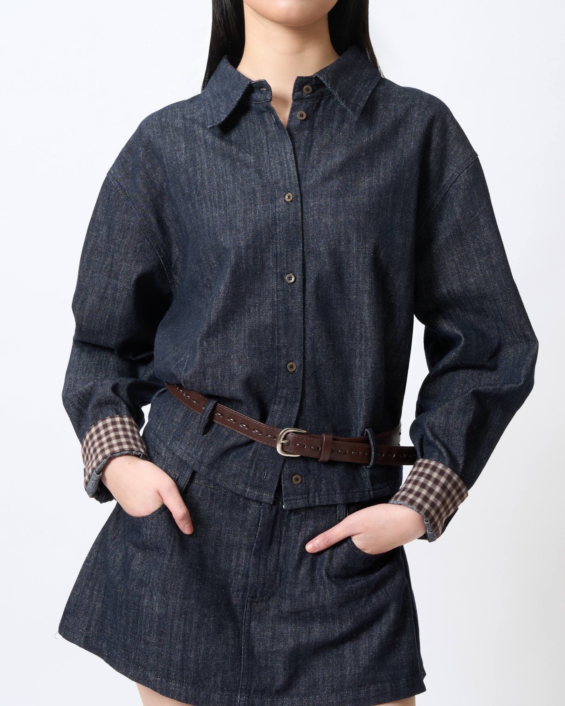 Minimalist Raw Denim Mini Skort