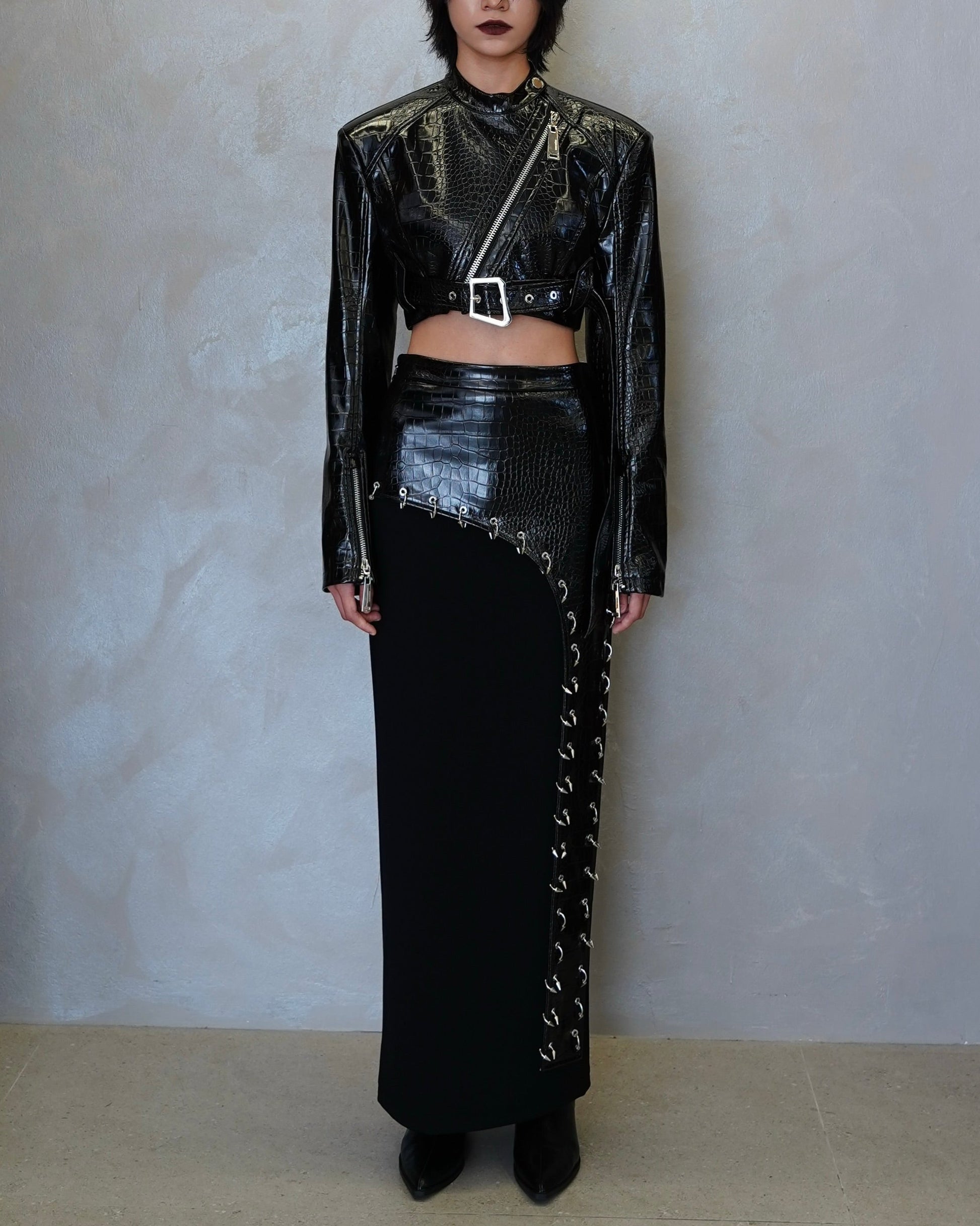 Faux Croc Belted Jacket