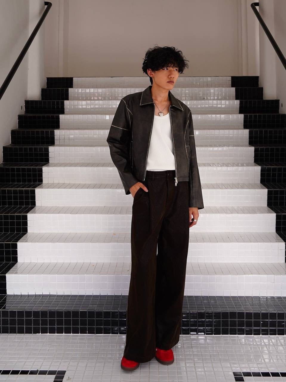 Topstitched Leather Jacket