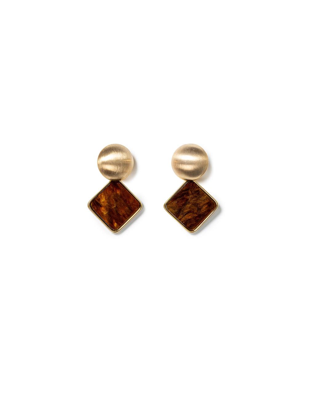 Vintage Amber Rhombus Studs Earrings