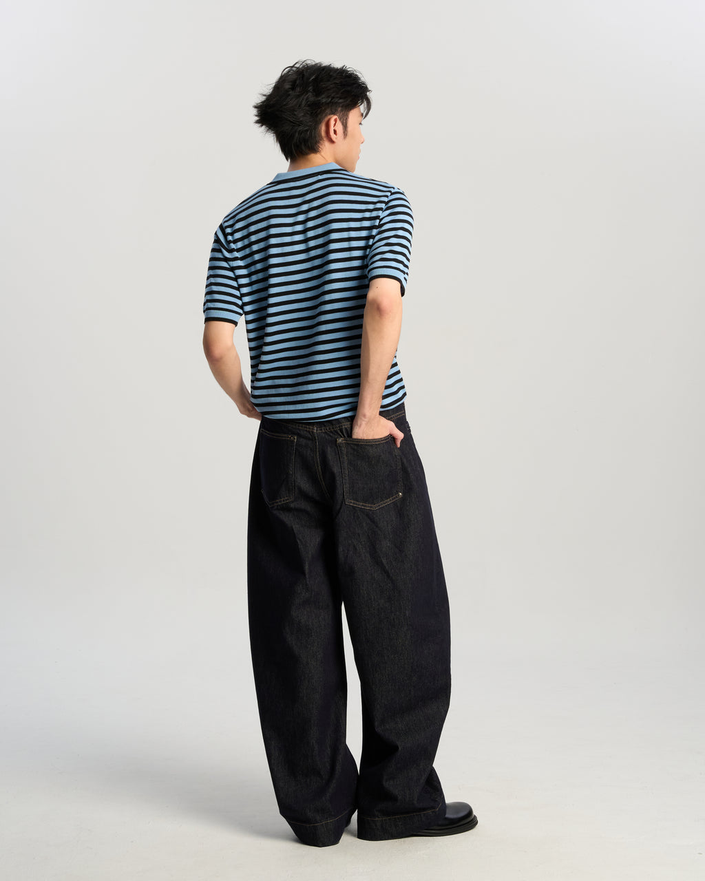 Fine-Stripe Knit Polo