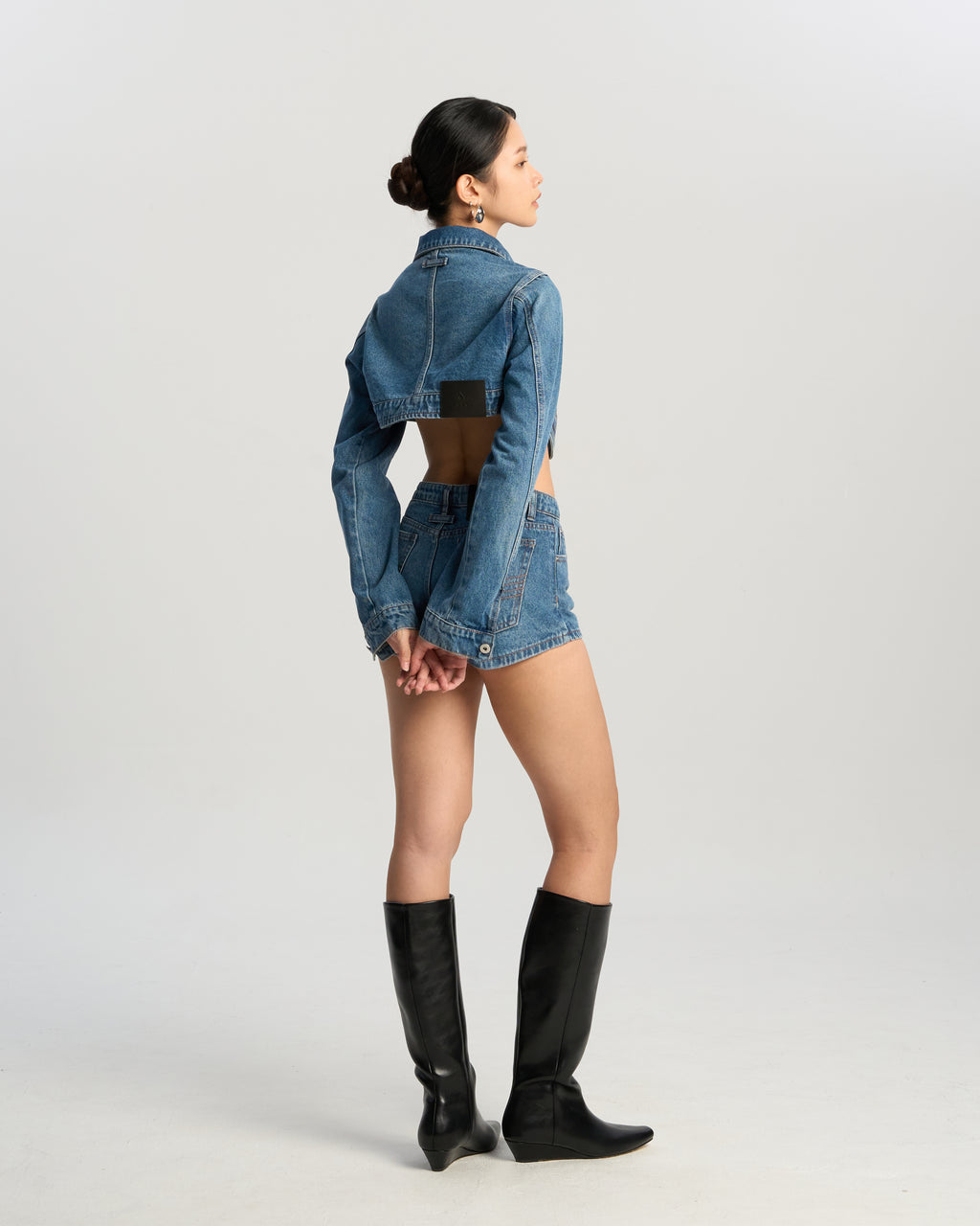 Off-Button Denim Shorts