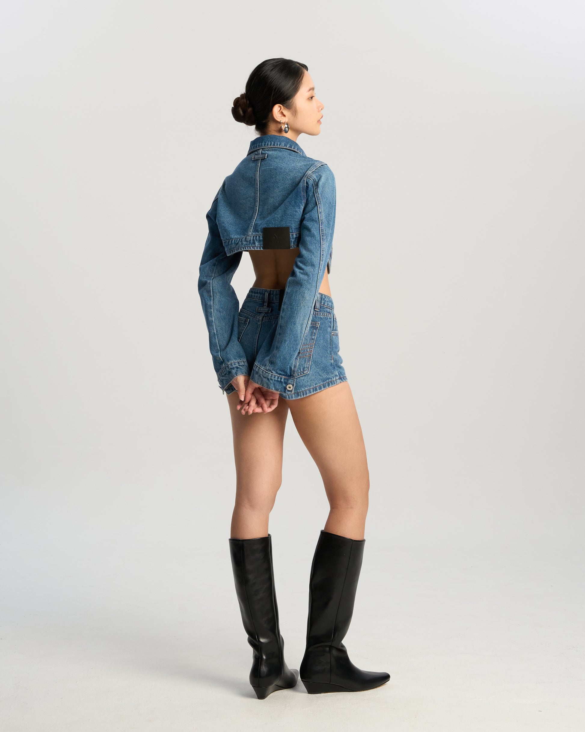 Off-Button Denim Shorts