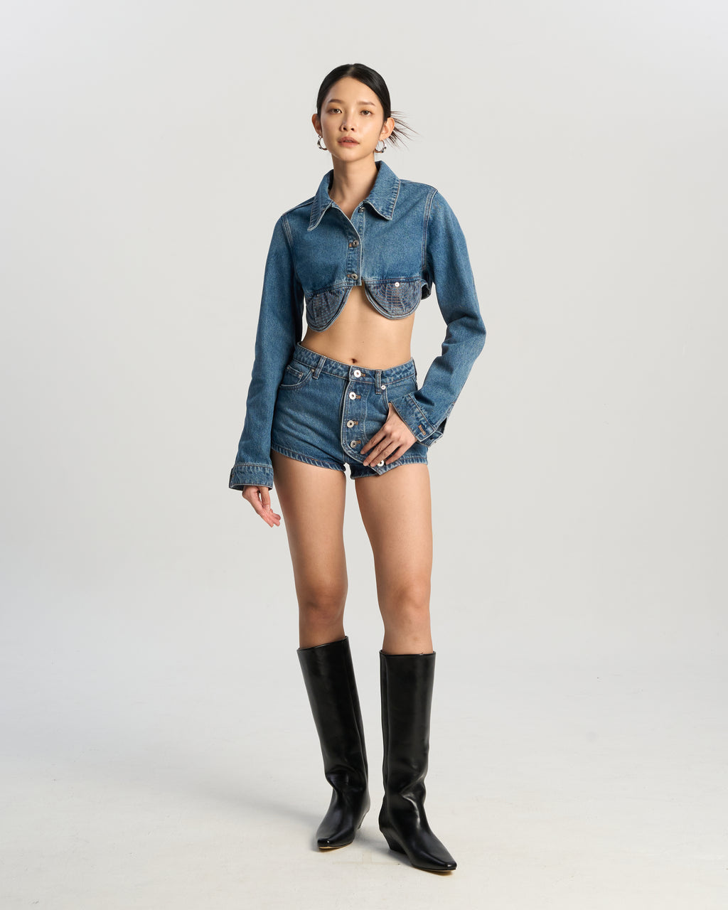 Off-Button Denim Shorts
