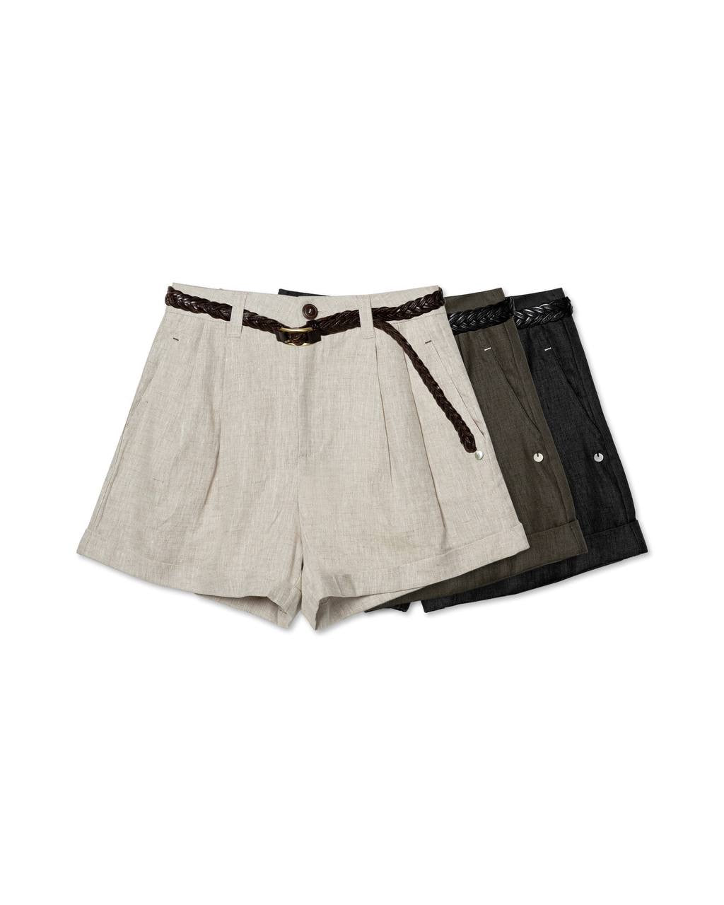 Classic Belted Linen Shorts