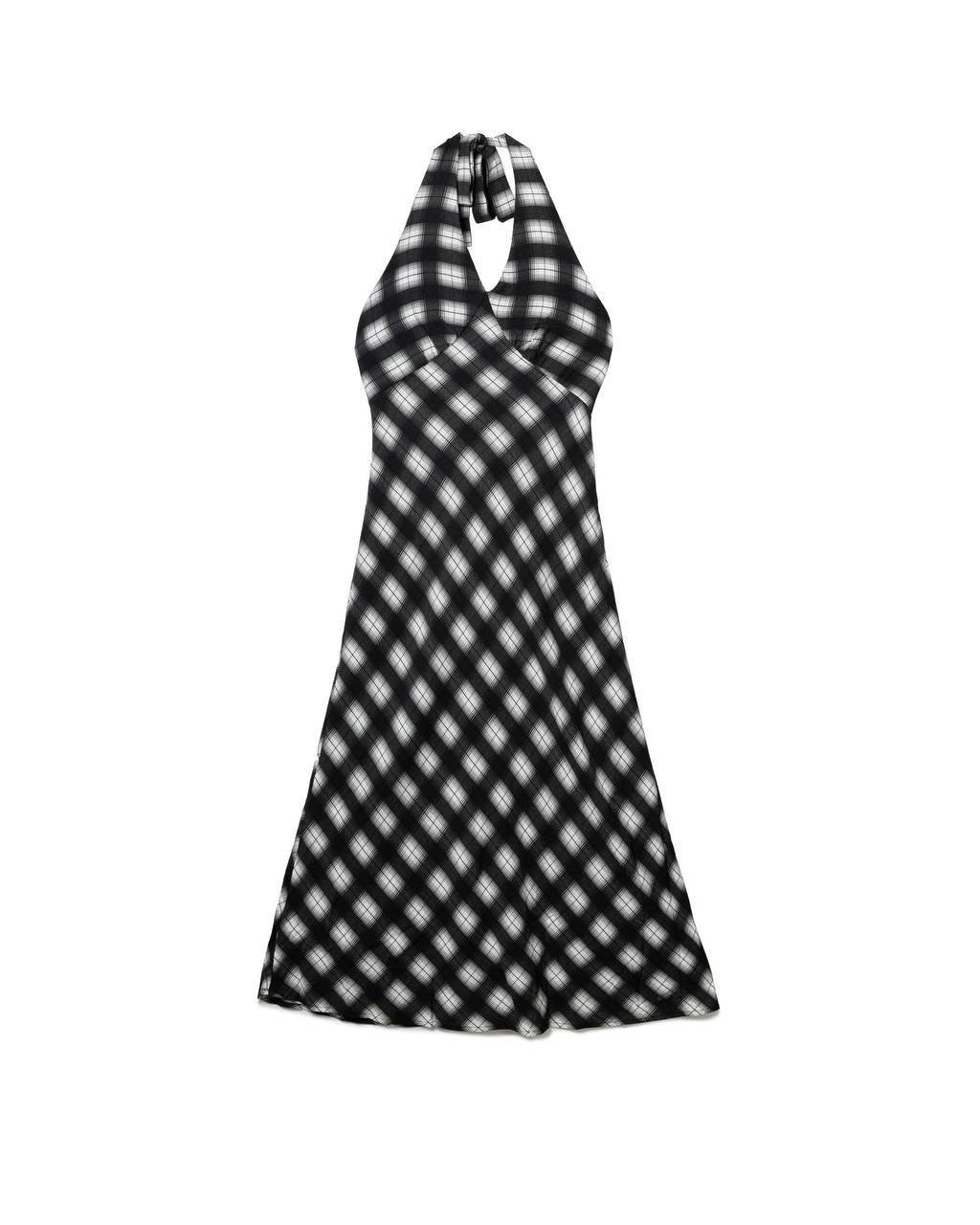 Graphic Plaid Halter-Dress