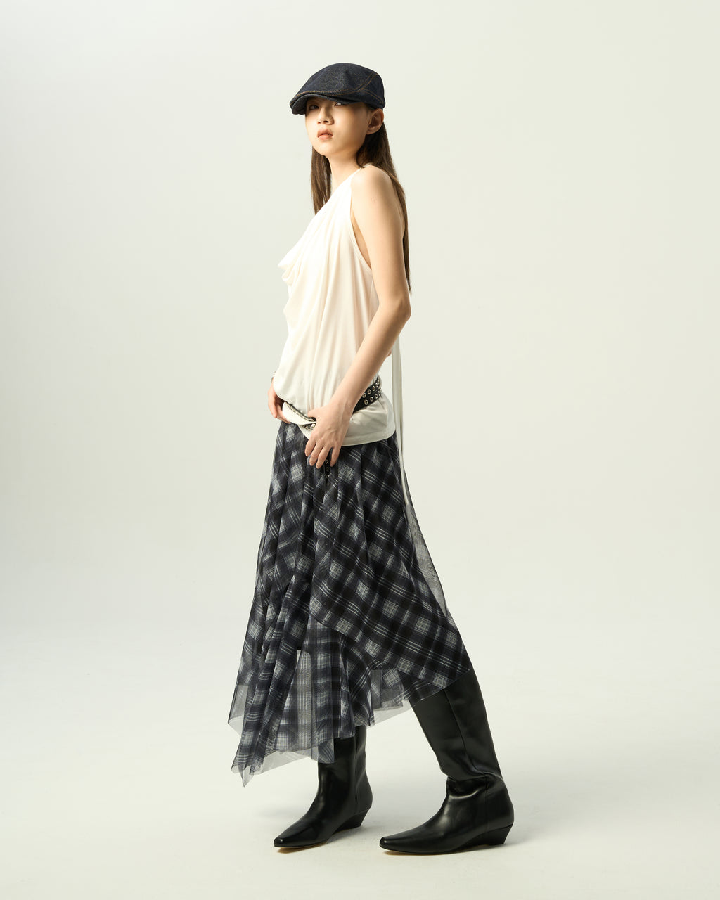 Asymmetric Plaid Skirt