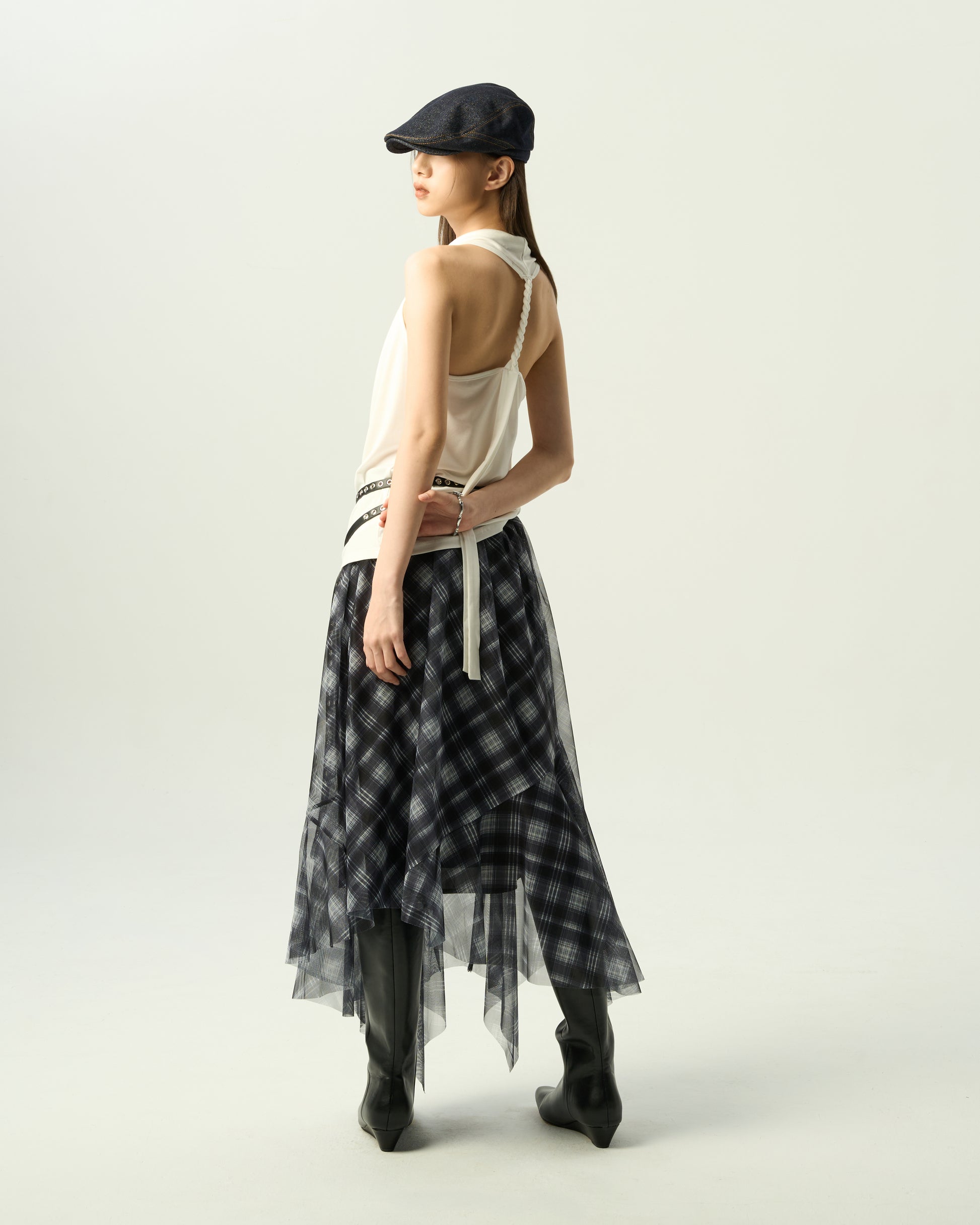 Asymmetric Plaid Skirt