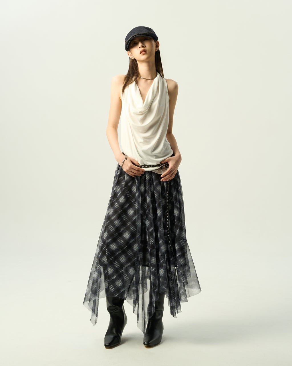 Asymmetric Plaid Skirt