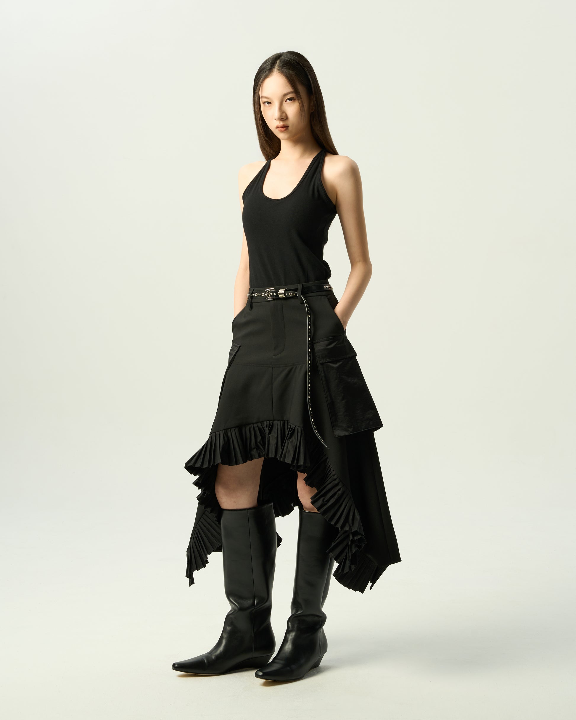 Bold Asymmetric Pleated Skirt