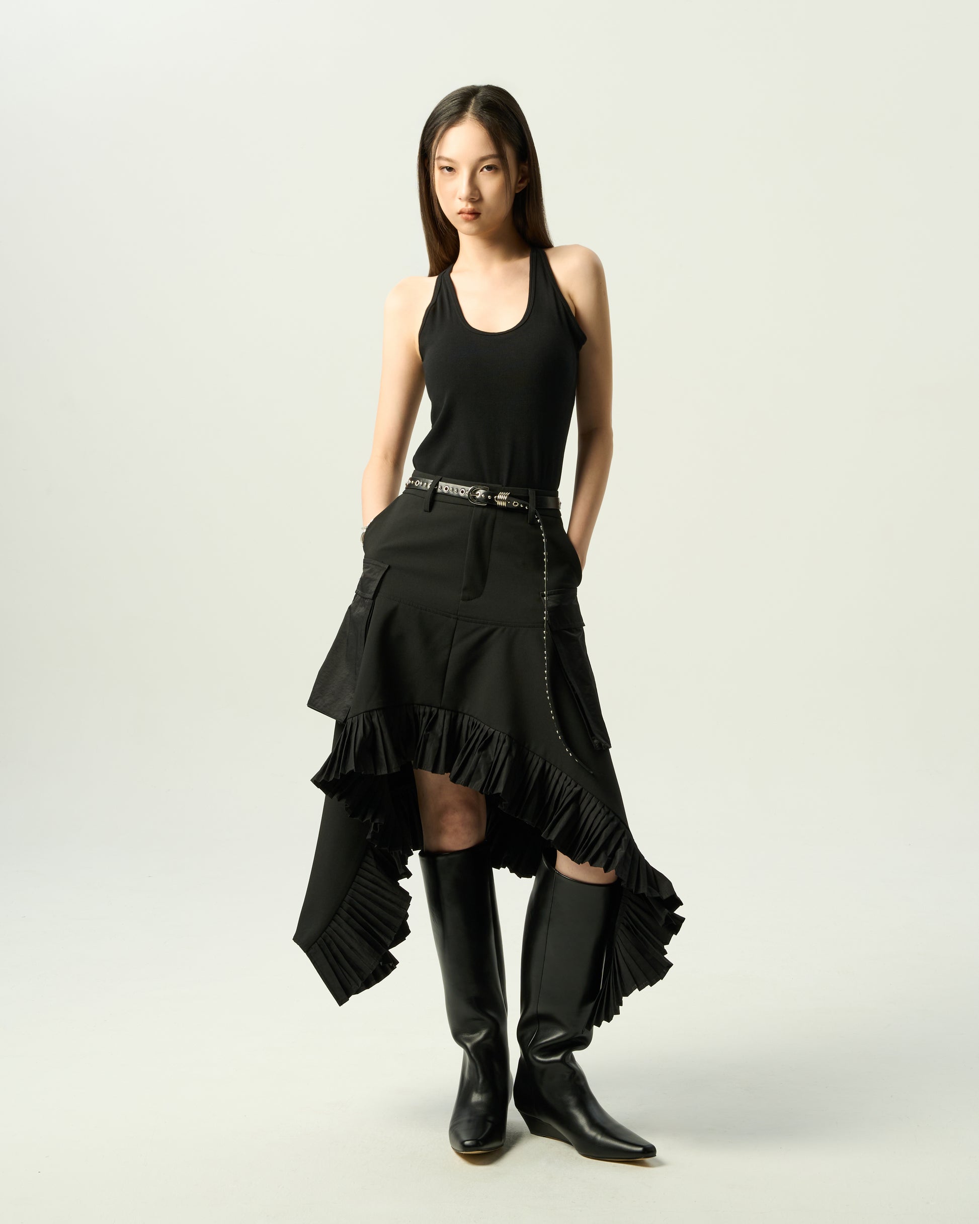 Bold Asymmetric Pleated Skirt