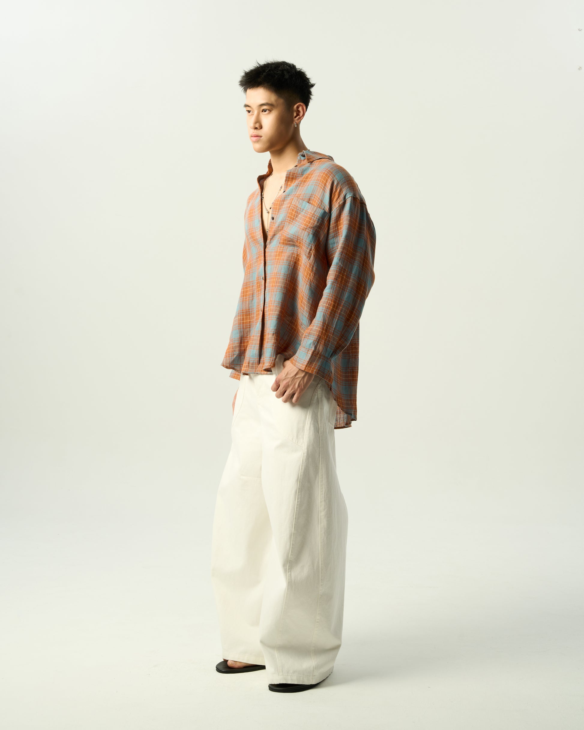 Oversized Linen Plaid Shirt