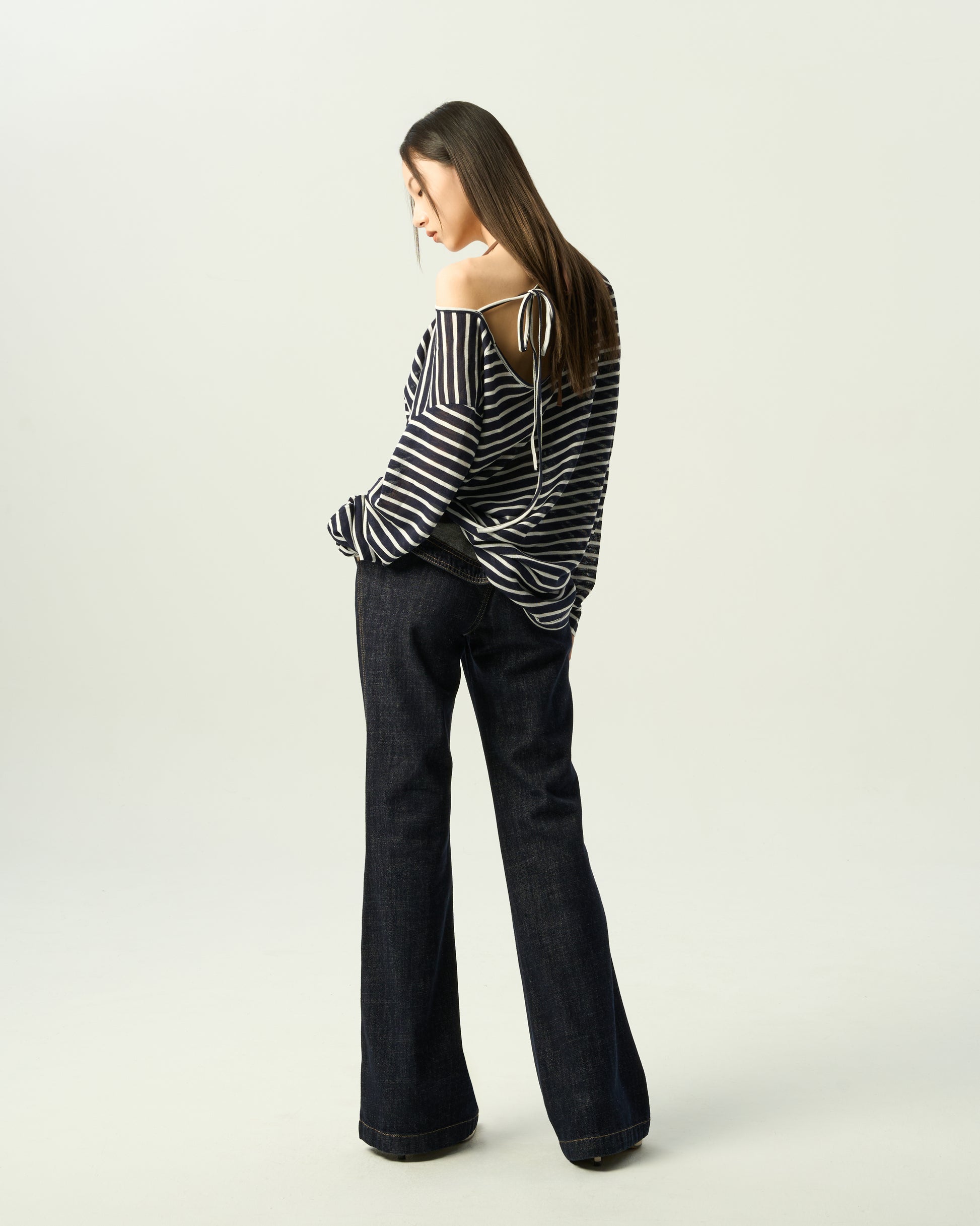 Structured Fold-Over Flare Jeans