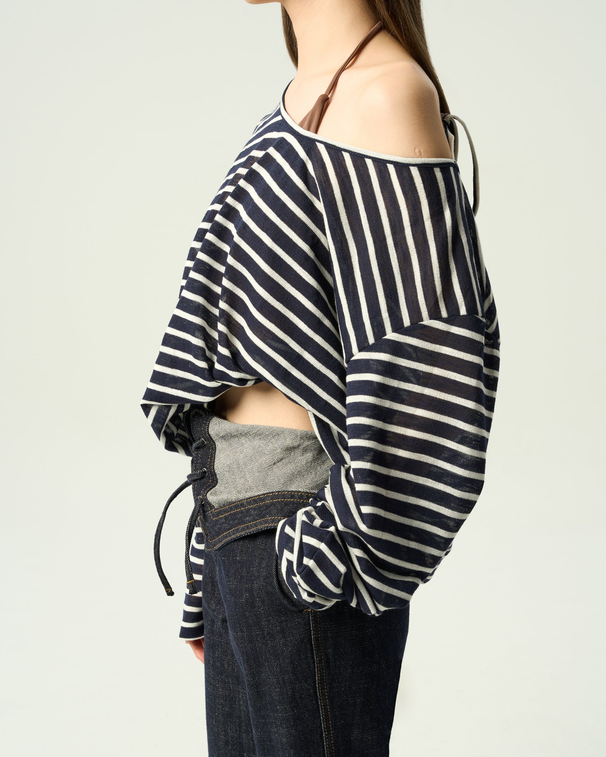 Structured Fold-Over Flare Jeans
