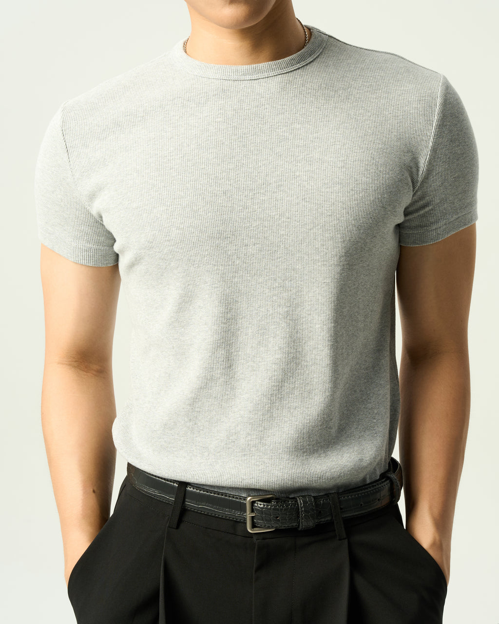 Ribbed Crew-Neck Knit Top