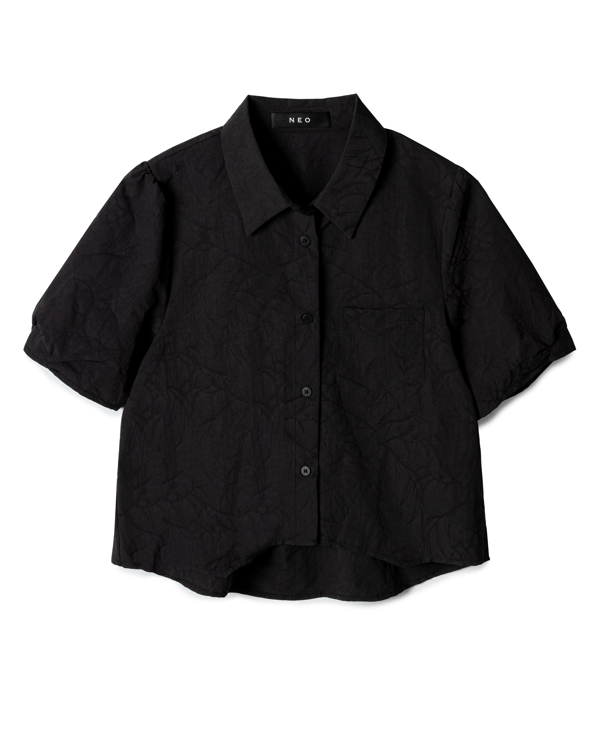 Cropped Crinkled Short-Sleeved Shirt