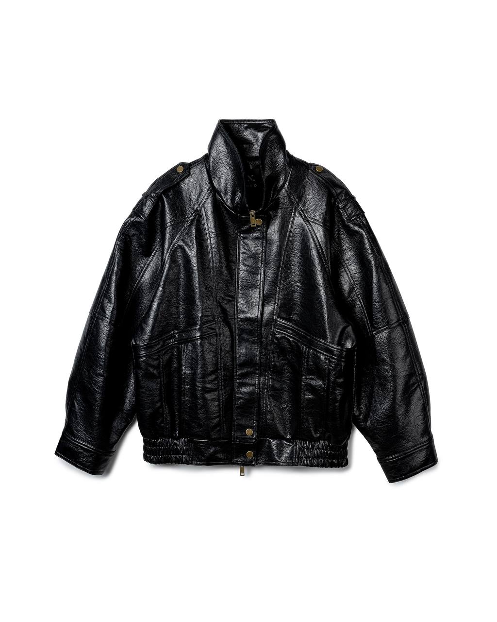 Oversized Crinkled-Leather Bomber Jacket