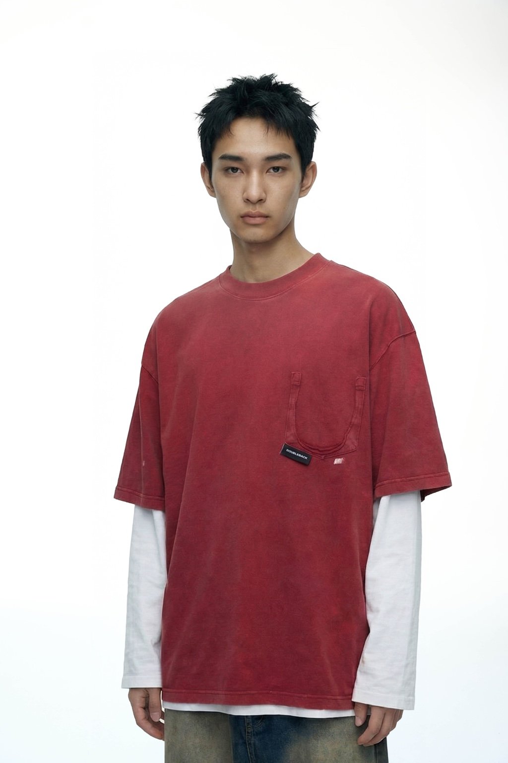 DOUBLE BACK Ripped Pocket T-Shirt Oversized