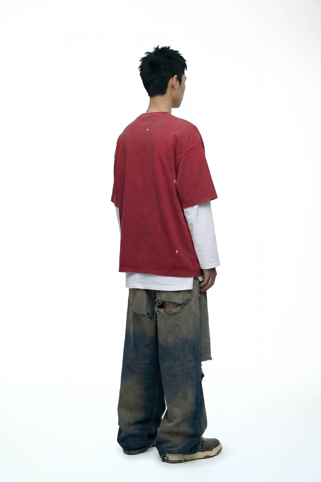 DOUBLE BACK Ripped Pocket T-Shirt Oversized