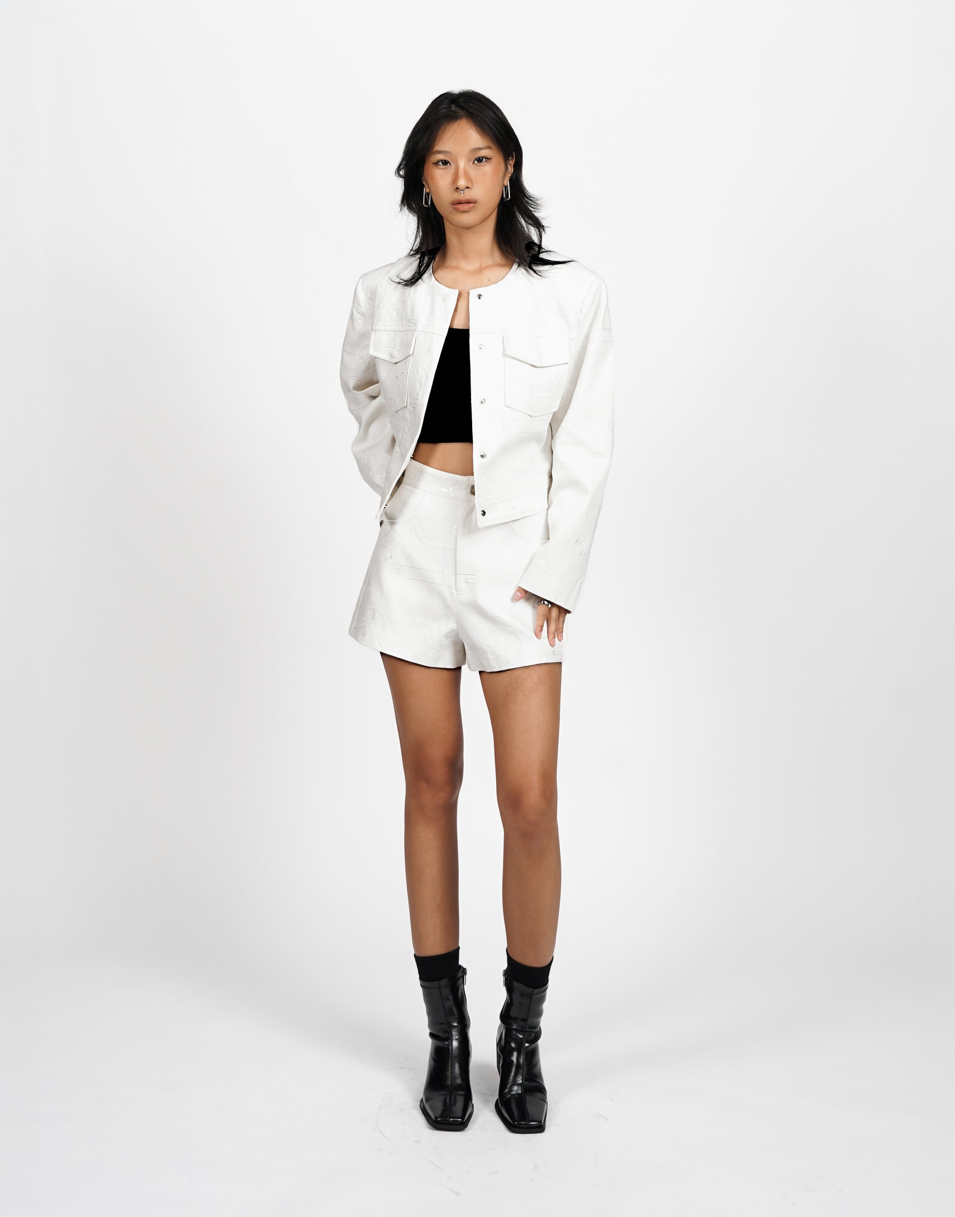 Embroidered Textured Shorts