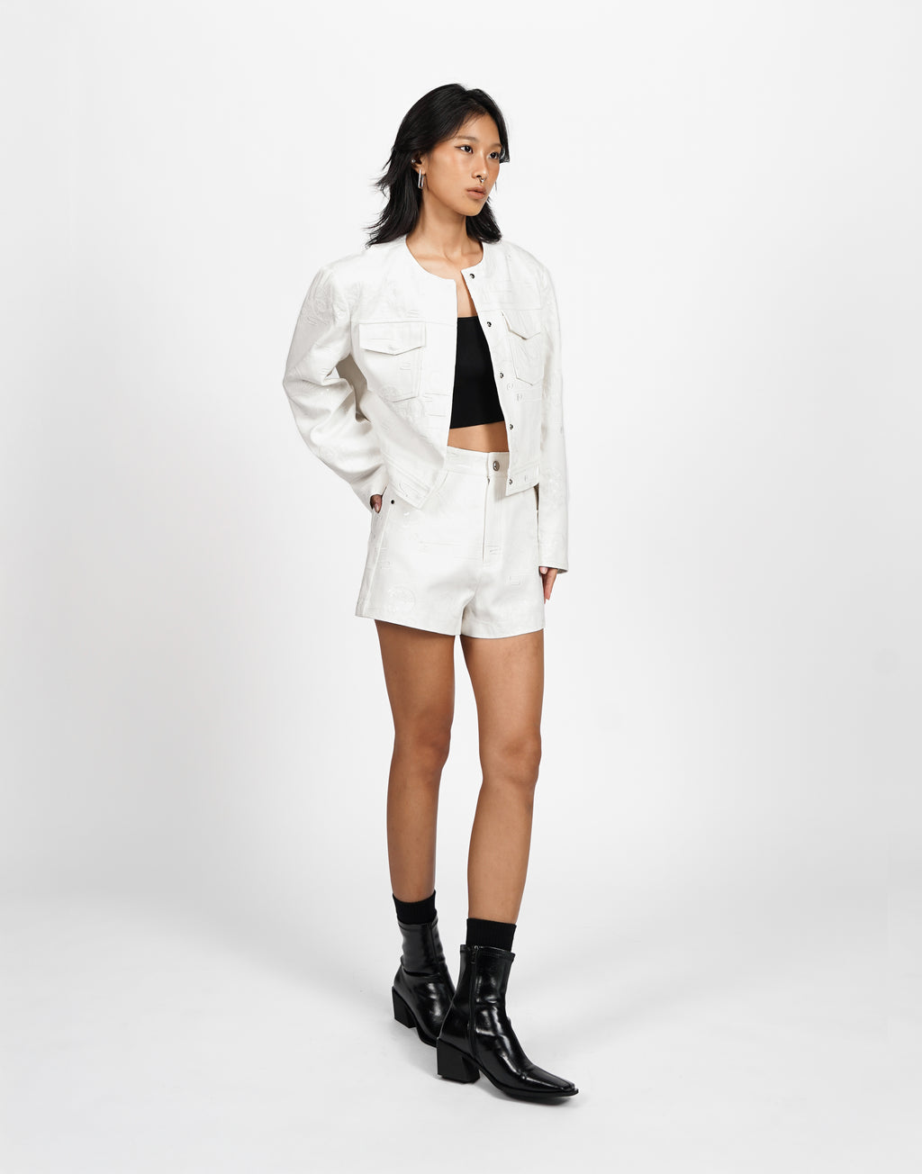 Embroidered Textured Shorts