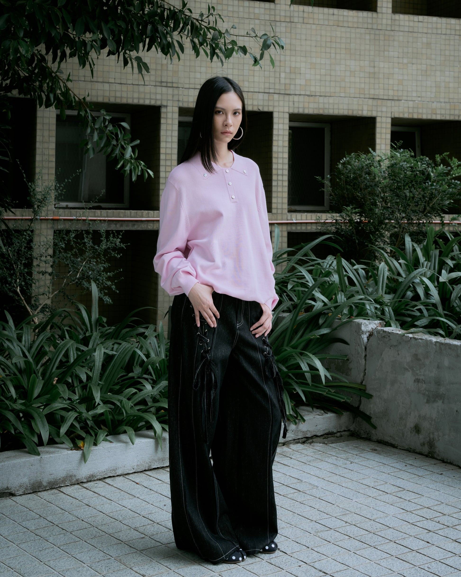 Lace-Up Wide Leg Denim Pants