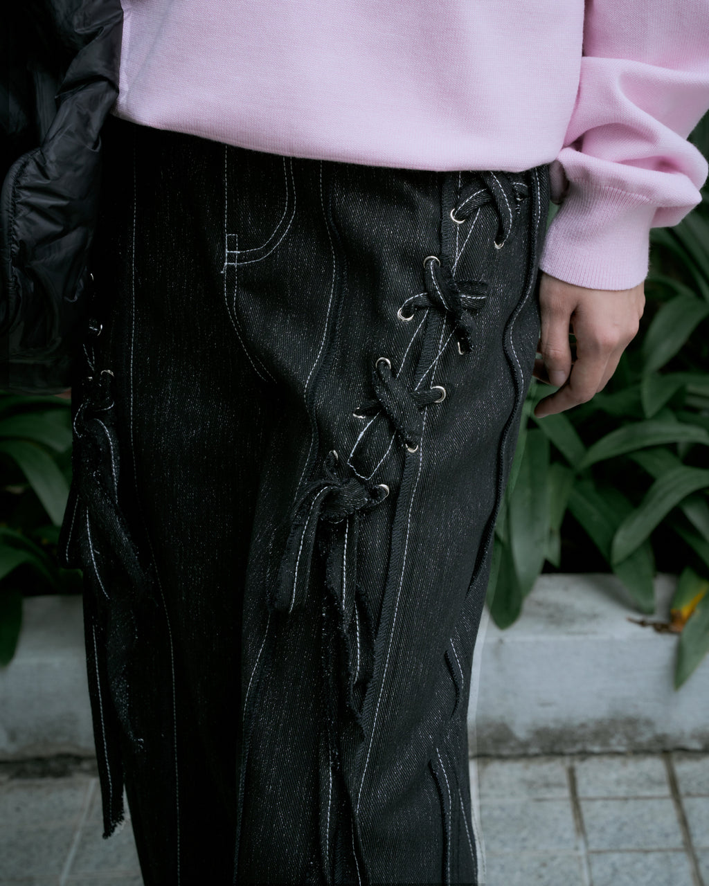 Lace-Up Wide Leg Denim Pants