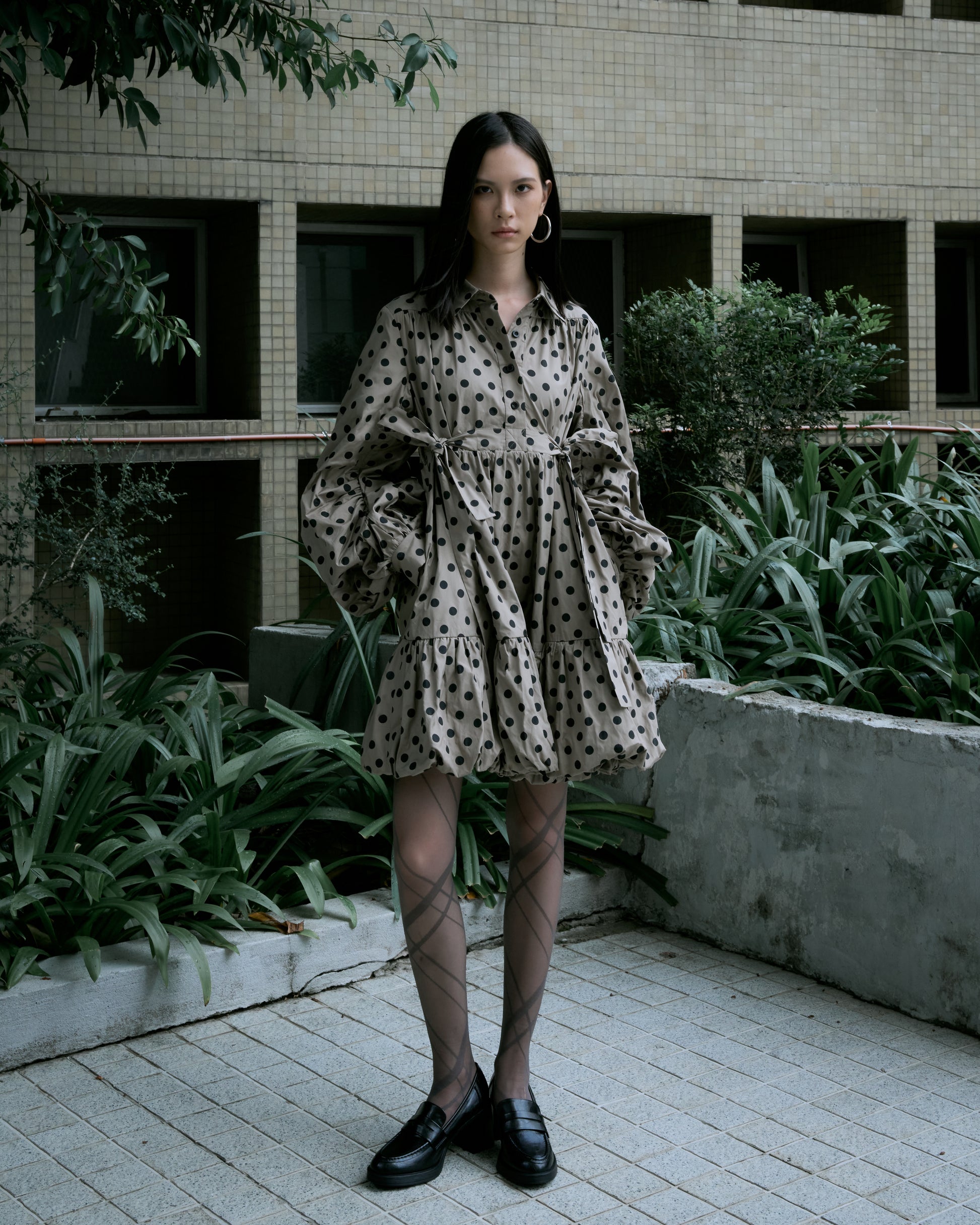 Polka Dot Tiered Shirt Dress